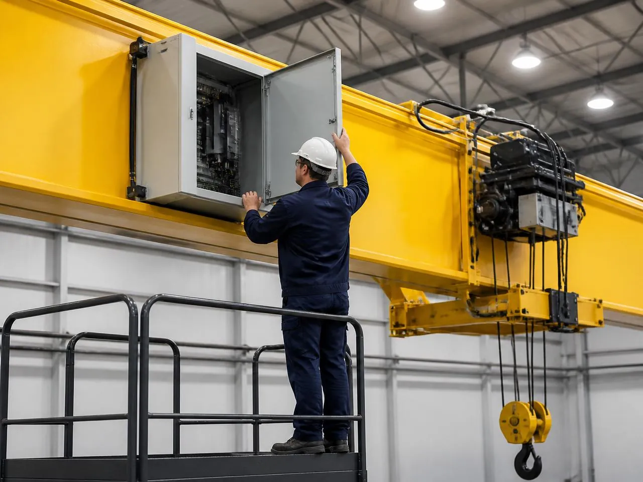 Rising bar chart graphic over an industrial crane background illustrating modernization ROI